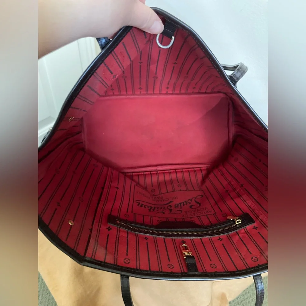 LOUIS VUITTON DAMIER EBENE NEVERFULL MM SHOULDER BAG WITH DUST BAG